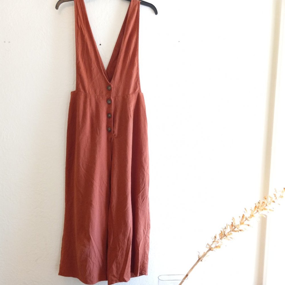 Rust Pinafore/Coverall Buttonfront Jumpsuit